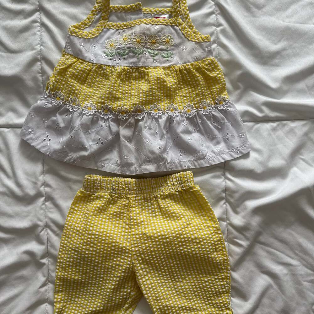 Vintage Fisher-Price 3-6M Baby Girl Yellow Gingham 2-Piece Set